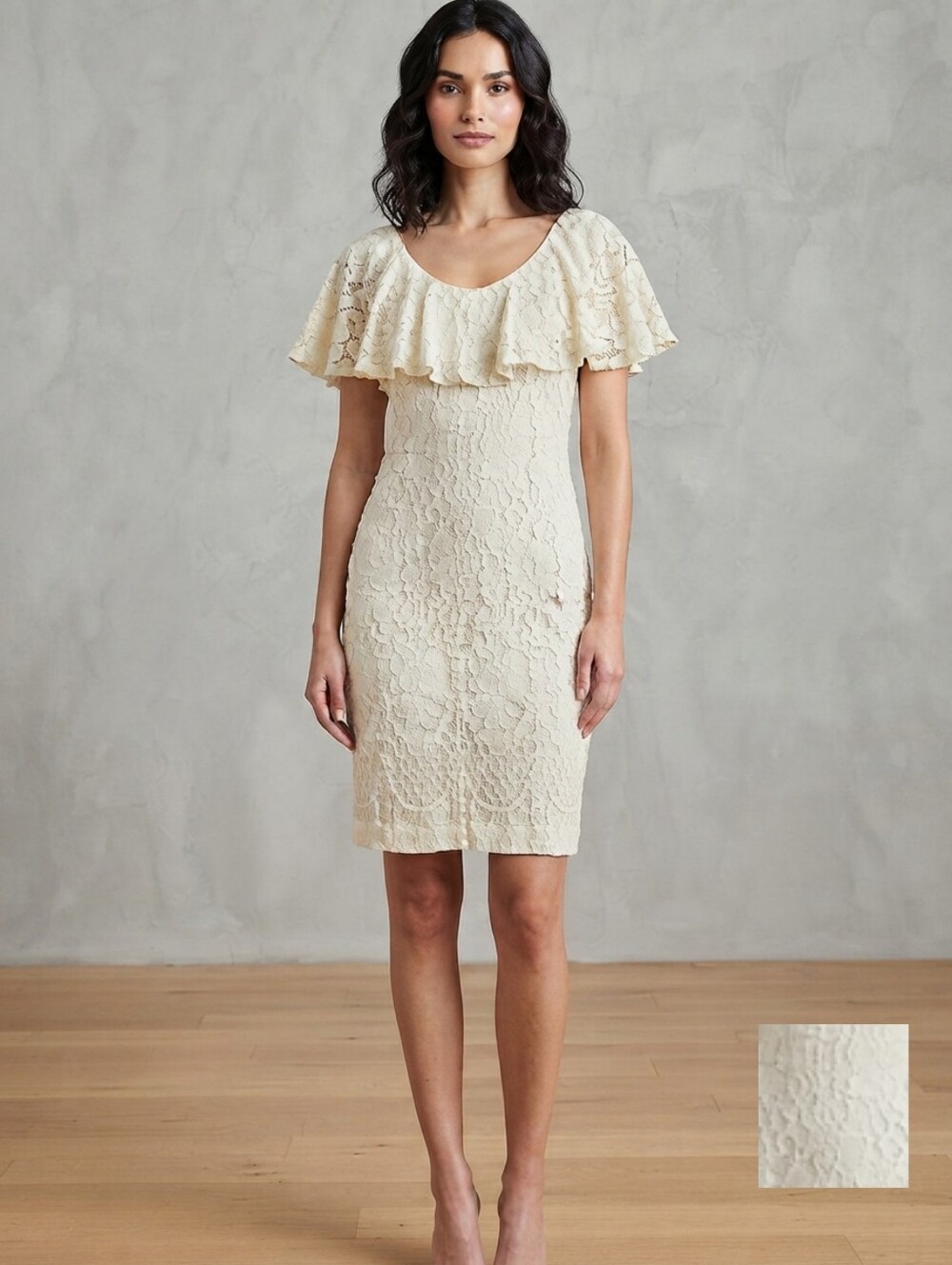 Lauren Raph Lauren Lace Ruffle Sheath Ruffle Dress in White Ivory Formal Small